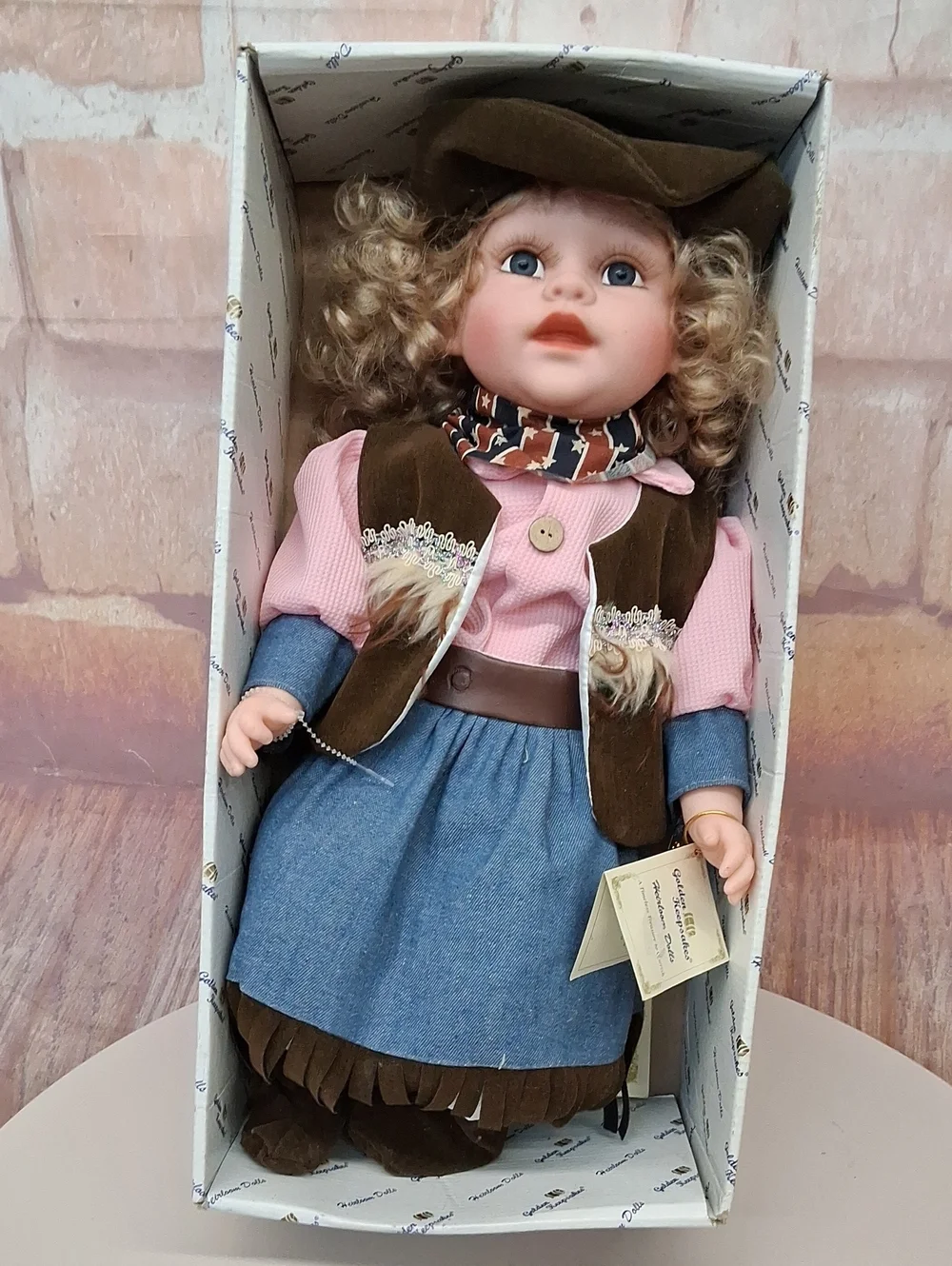 Pink & Blue Western-Style Girls Doll with Curly Hair